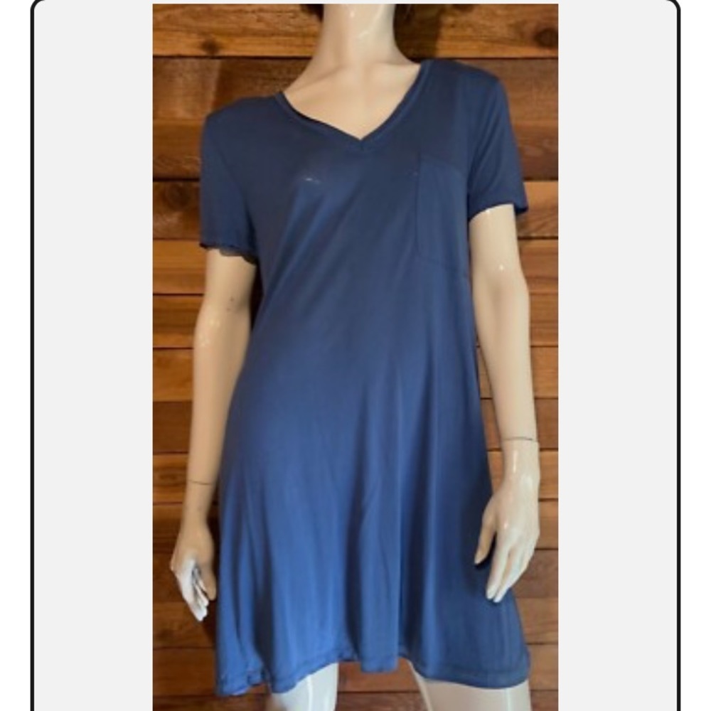 Umgee Casual Blue V-Neck Short Sleeve Mini Dress